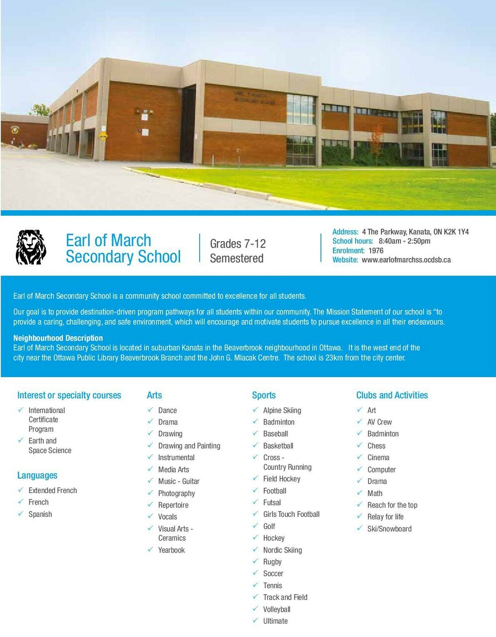 Earl of March Secondary School brochure