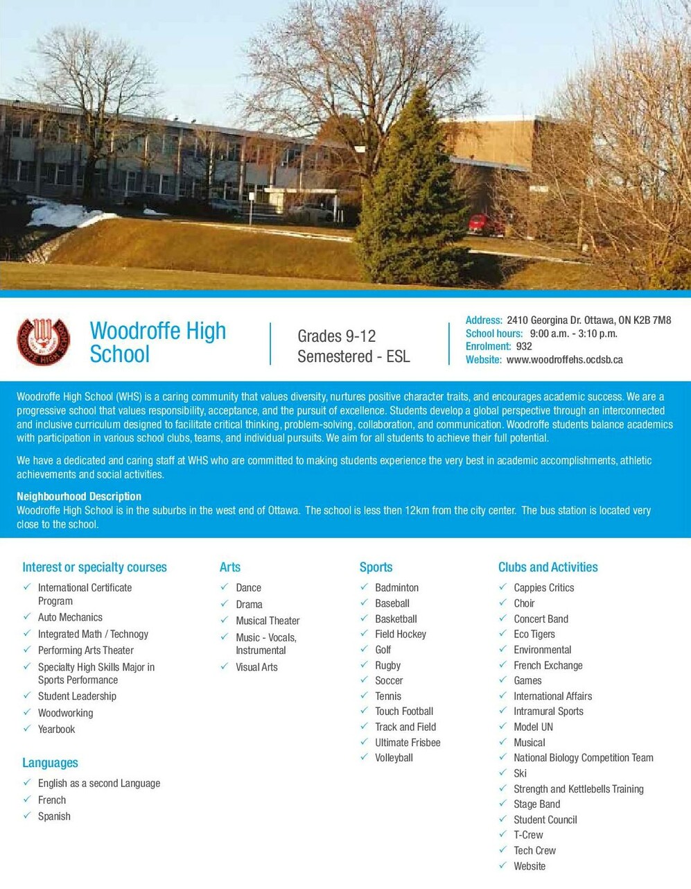 Woodroffe High School brochure